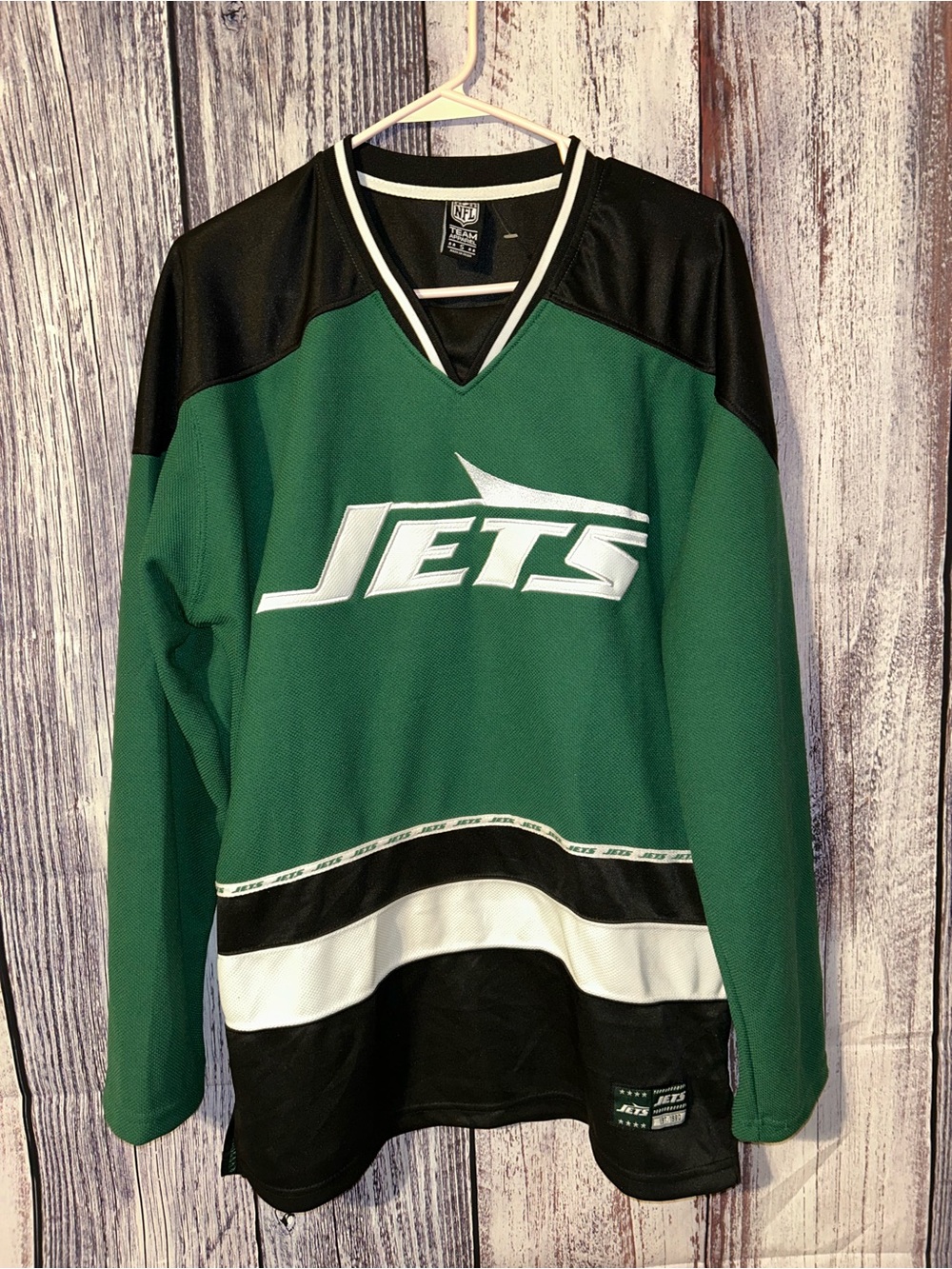 NFL New York Jets Hockey Jersey Long Sleeve Mens Size Small Football